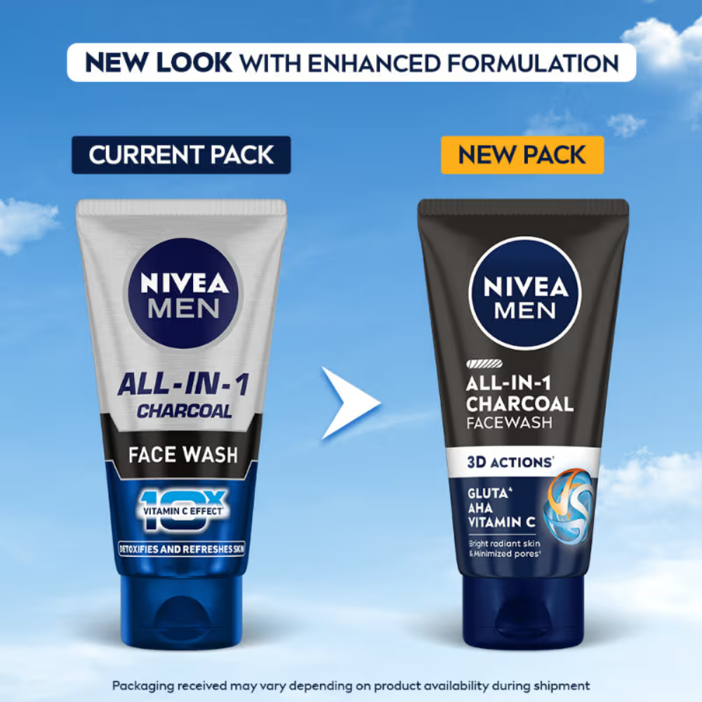 NIVEA MEN Face Wash, All in 1 Charcoal, to Detoxify & Refresh Skin with 10x Vitamin C Effect