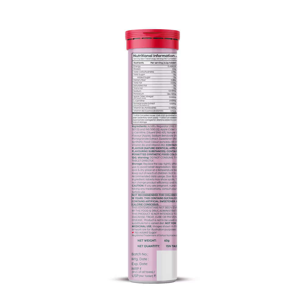 Plix ACV Apple Cider Vinegar L-carnitine Effervescent Tablets Convert Fat Into Energy Vit B6 & B12