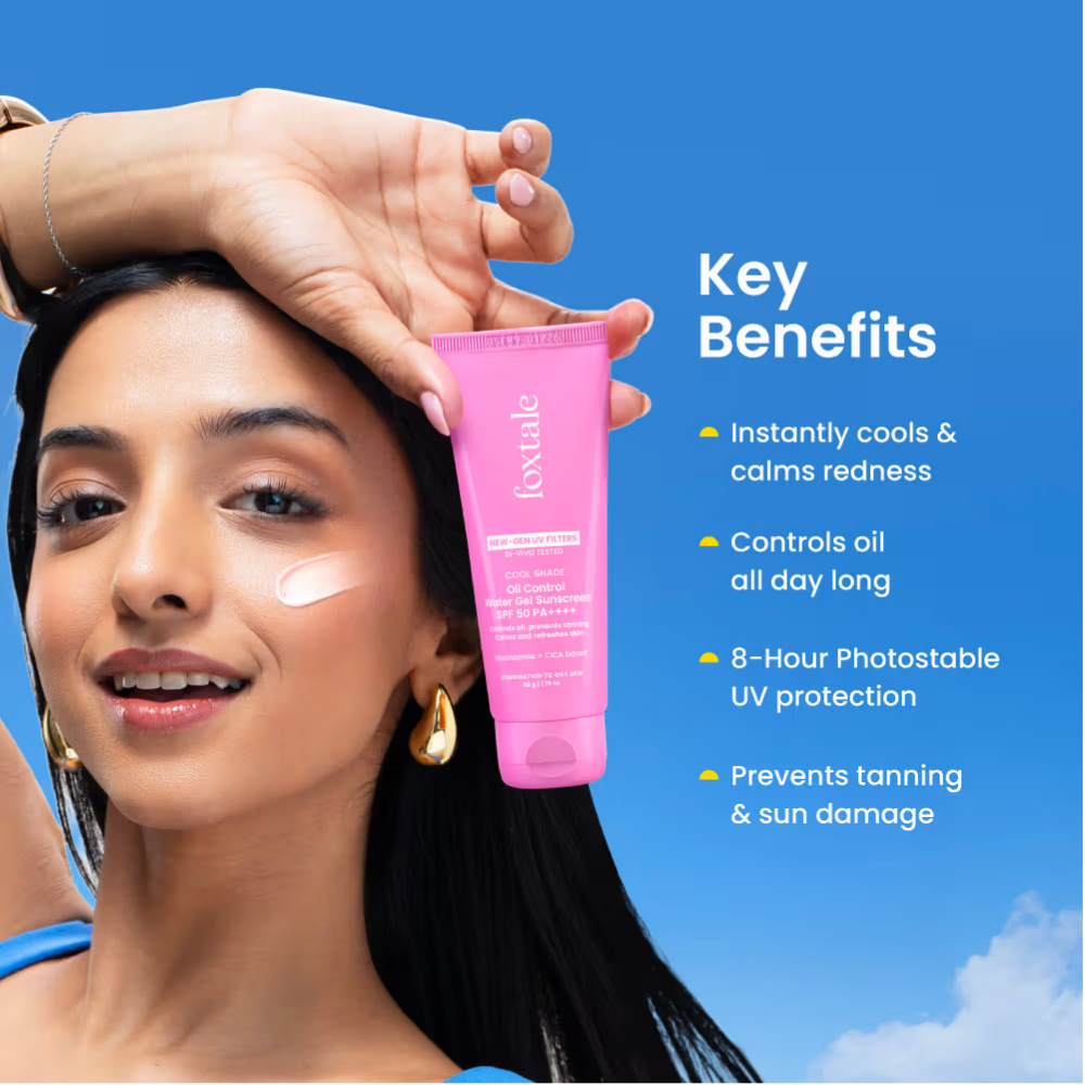 Foxtale SPF 50 Aqua-Gel Lightweight Sunscreen for Oily Skin, In-Vivo Tested PA++++, Matte Finish.