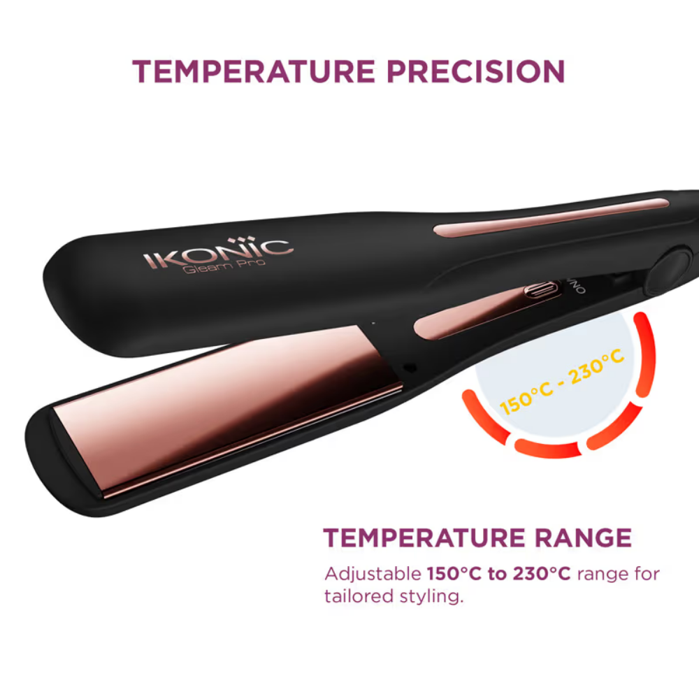Ikonic Professional Gleam Pro Hair Straightener - Black & Rose Gold