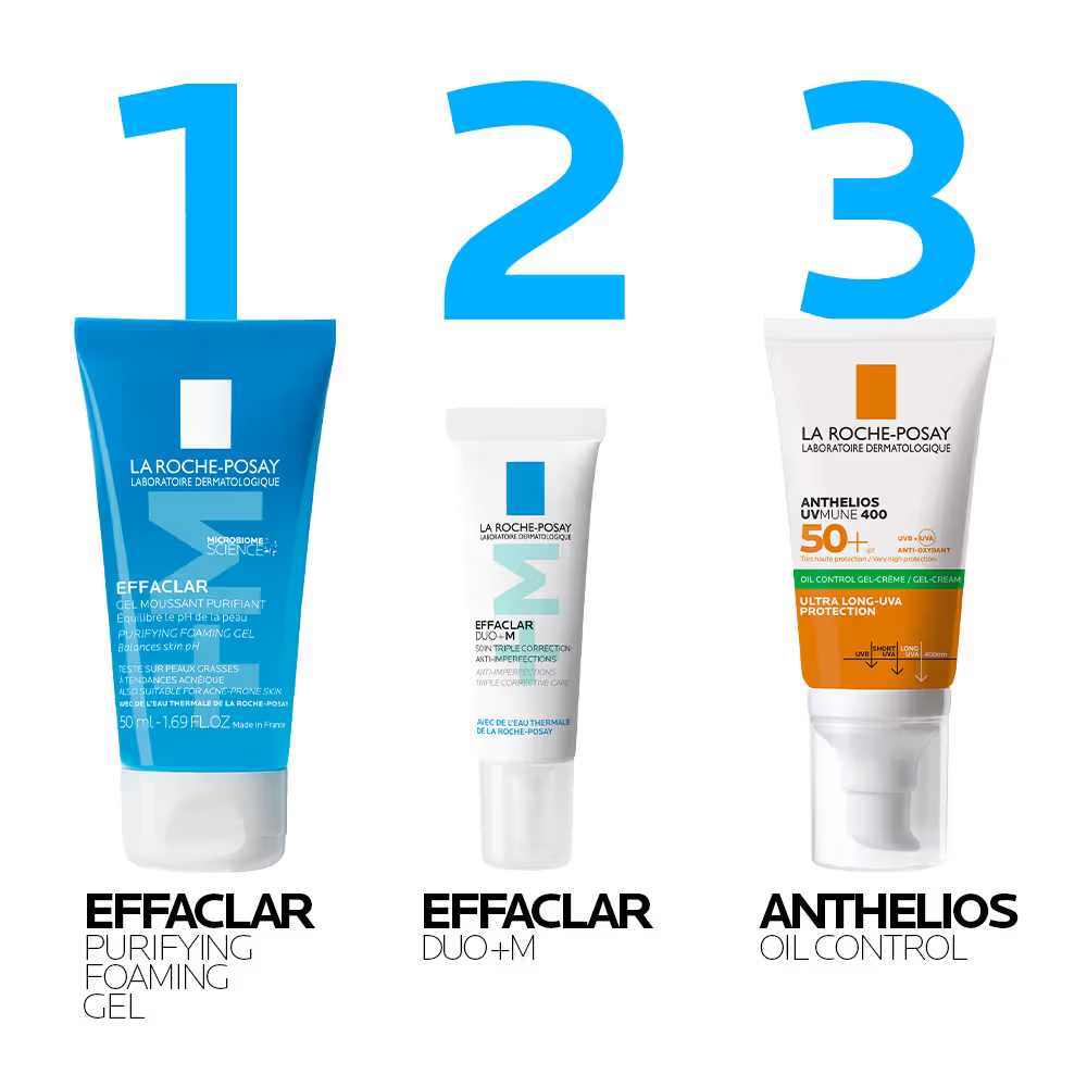 La Roche-Posay 2-Step Skin Routine for Acne: Effaclar Purifying Gel + Effaclar Duo M