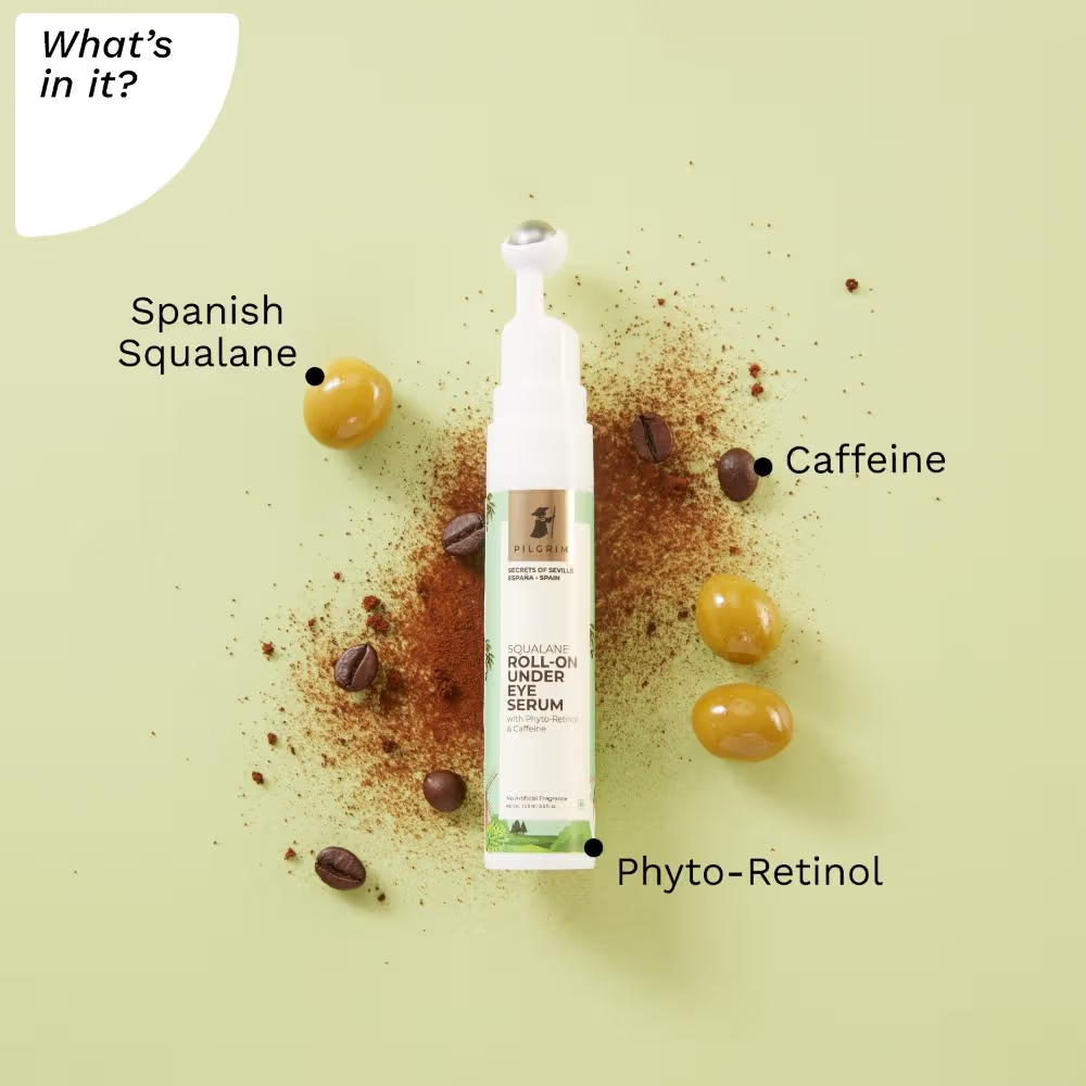 Pilgrim Squalane Roll-On Under Eye Eream Serum with Phyto-Retinol & Caffeine