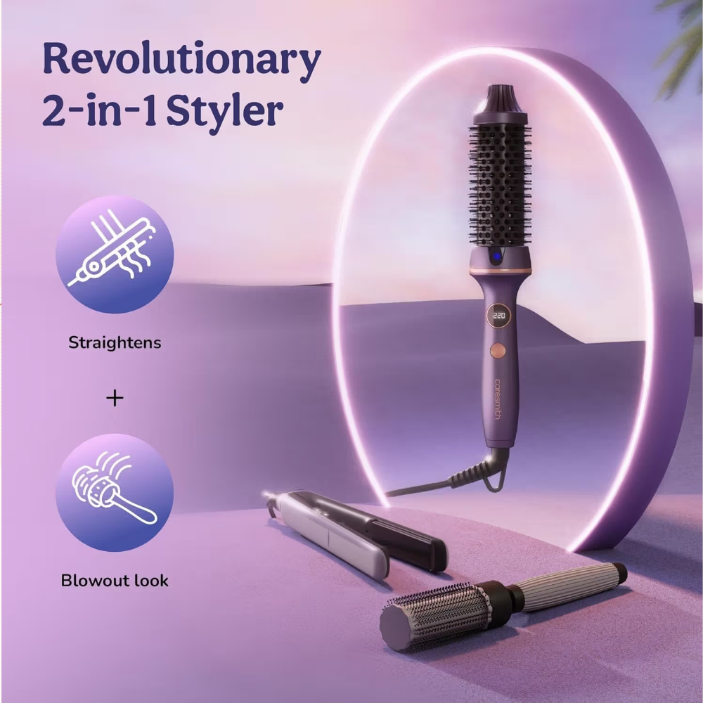 Caresmith Bloom Heated Round Brush - All In One Hair Straightening Brush & Curler