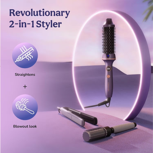 Caresmith Bloom Heated Round Brush - All In One Hair Straightening Brush & Curler