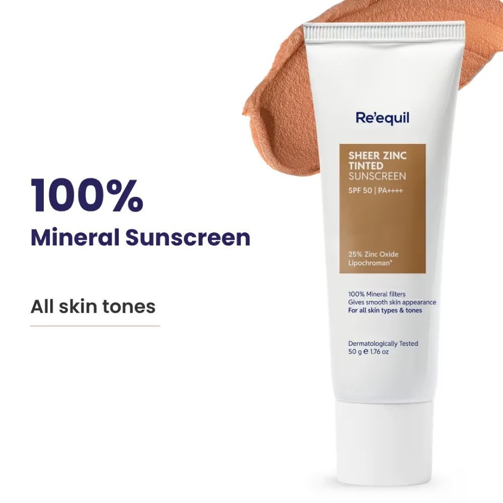 Re'equil Sheer Zinc Tinted Sunscreen Spf 50 Pa+++ 100% Mineral Sunscreen