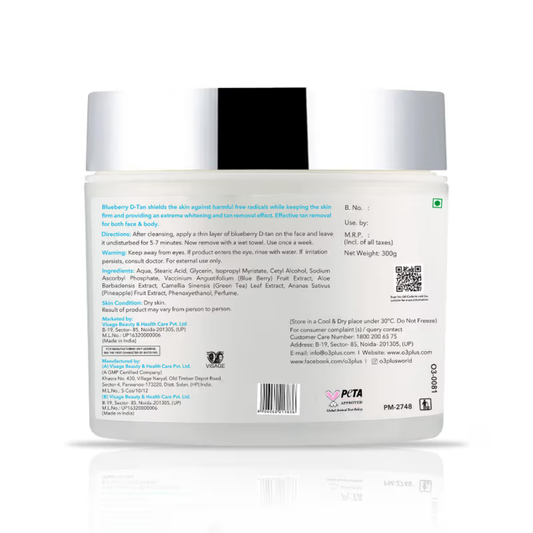 O3+ Blueberry D-TAN Face Pack for Tan Removal & Glowing Skin - Detan Mask for Dry Skin