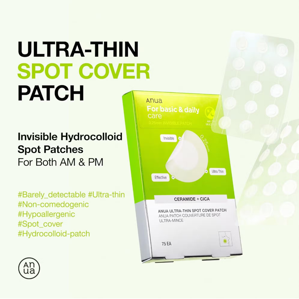 Anua Ultra-Thin Spot Cover Patch Invisible Hydrocolloid Acne Patches, Soothes & Reduces Breakouts