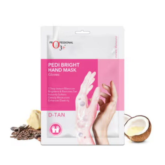 O3+ Pedi Bright Hand Mask Gloves for Instant Manicure - Brightens, Hydrates & Removes Tan