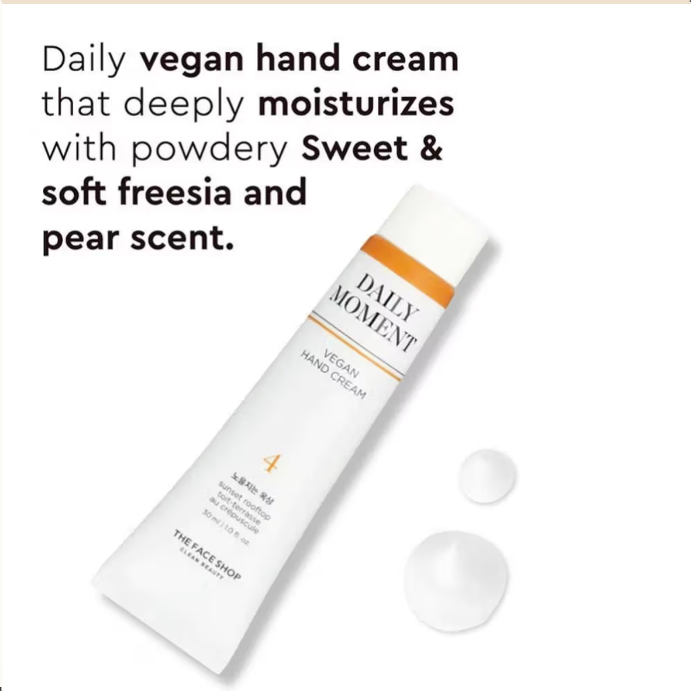 The Face Shop Non-Greasy Korean Vegan Hand Cream - Sunset Rooftop With Hyaluronic Acid