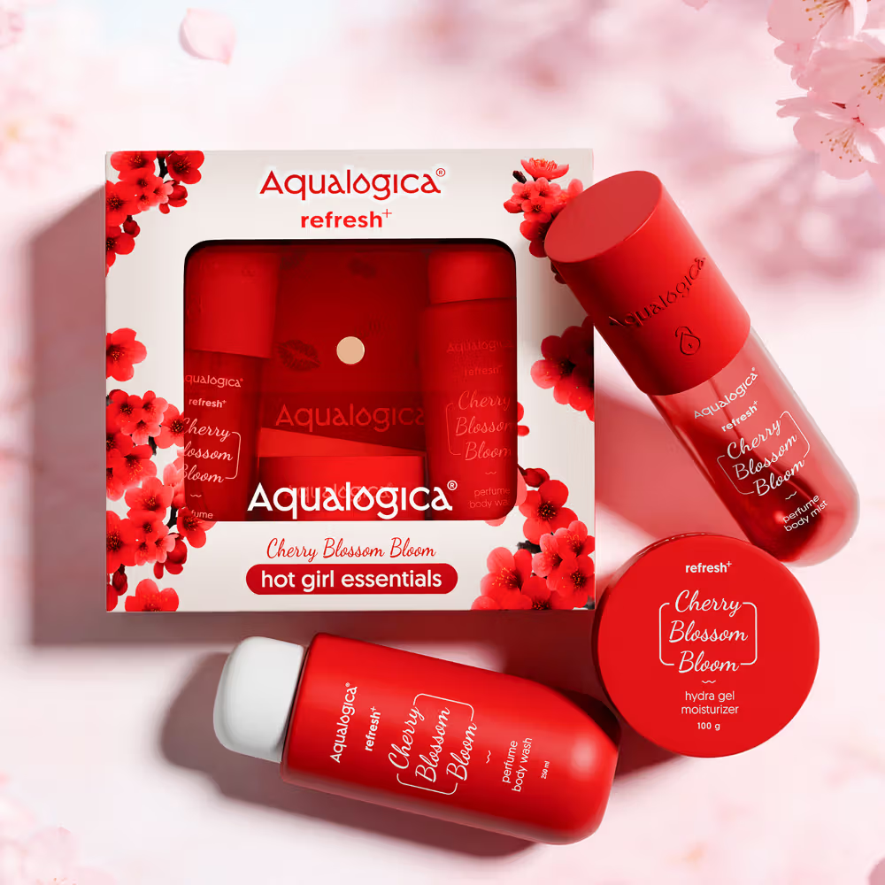 Aqualogica Cherry Blossom Bloom: Body Wash, Hydra Gel, Mist + Sling Bag & Charms Hot Girl Essentials