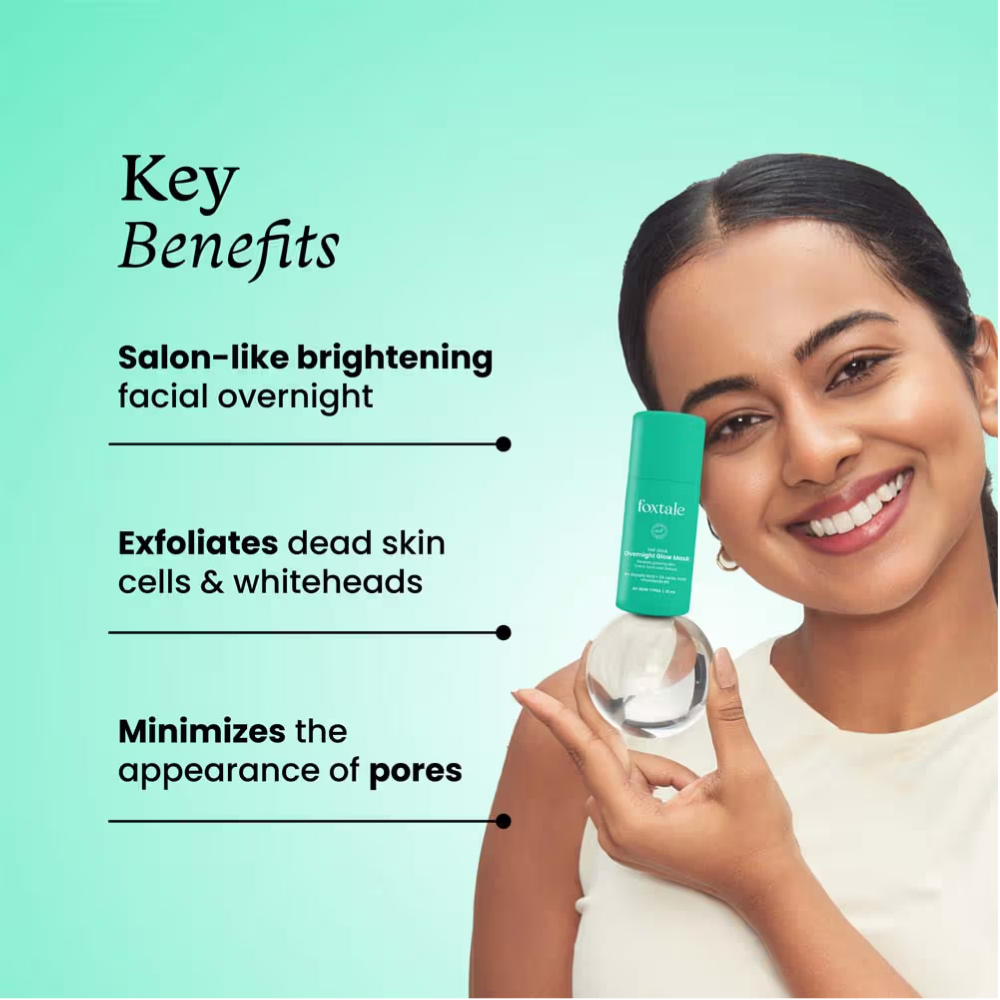 Foxtale Overnight Glow Mask With 4% Glycolic Acid & 3% Lactic Acid For Overnight Salon Like Glow AHA + PHA + Provitamin B5