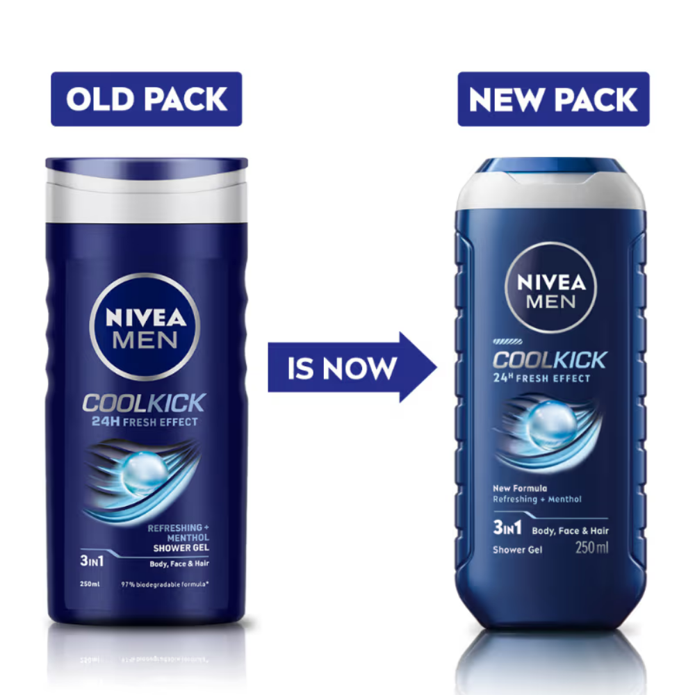 NIVEA MEN Body Wash, Cool Kick with Refreshing Icy MENthol, Shower Gel for Body, Face & Hair
