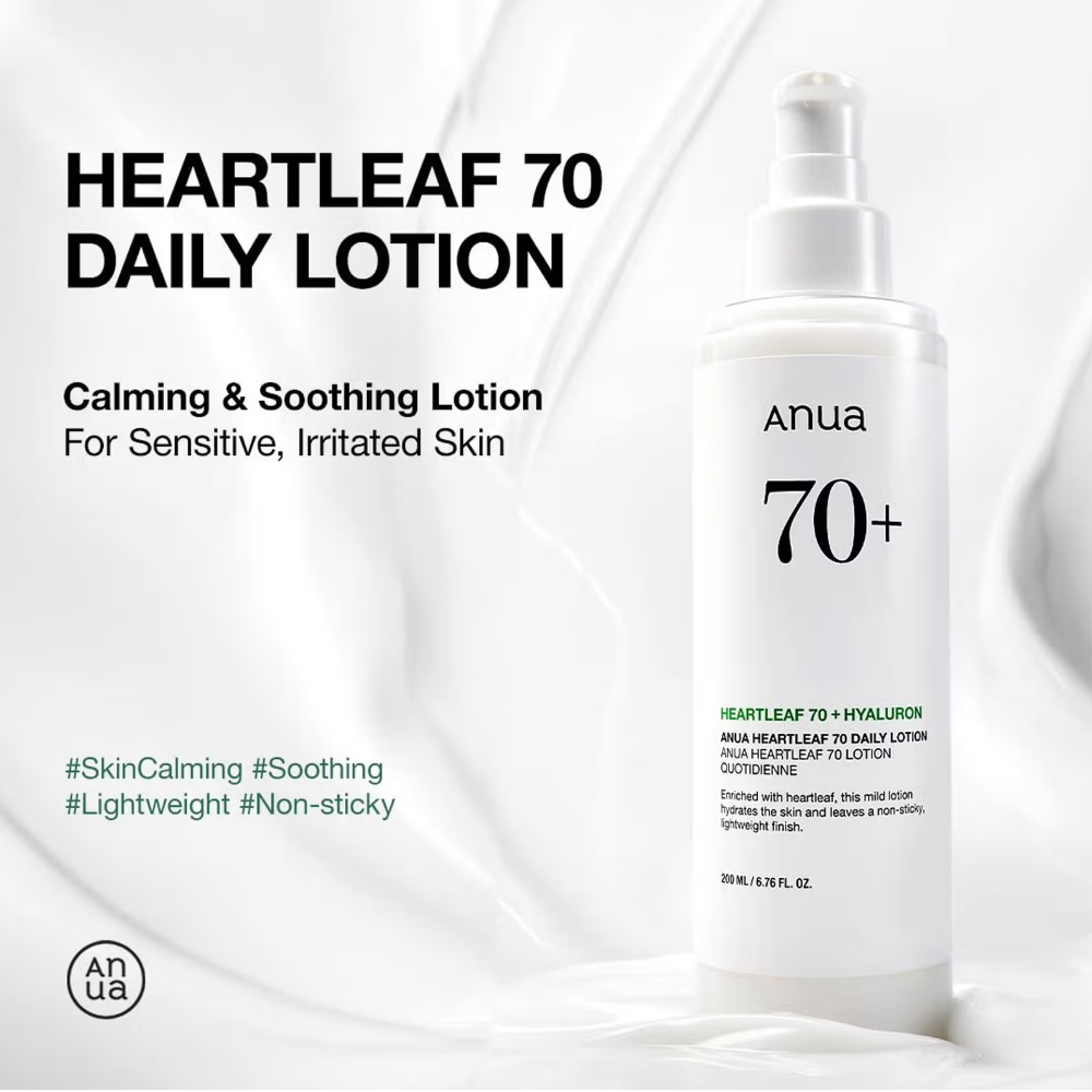 Anua Heartleaf 70 Daily Lotion Lightweight Moisturizer with Hyaluronic Acid for Dry, Acne-Prone Skin