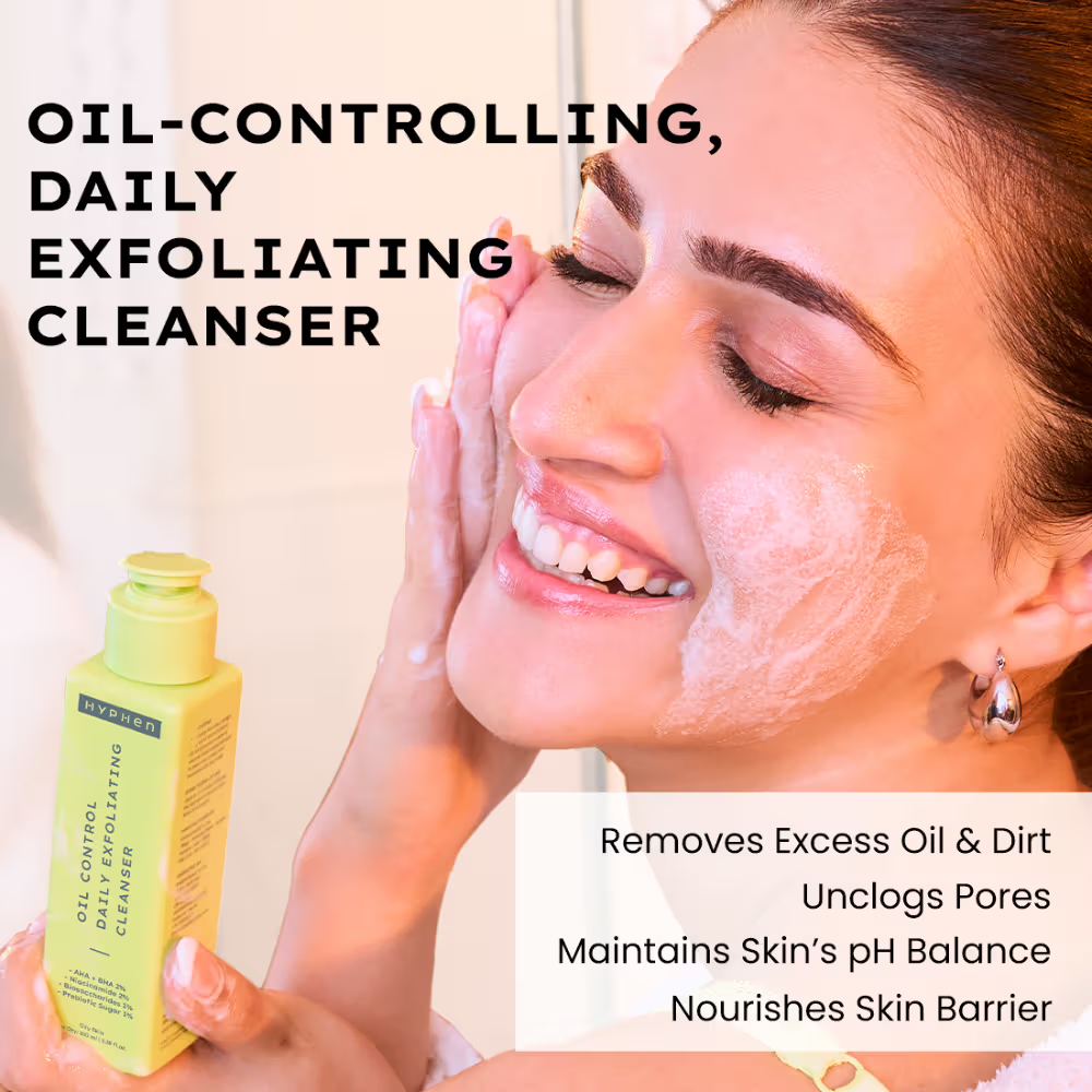 Hyphen Oil Control Daily Exfoliating Cleanser 2% AHA + BHA Salicylic Acid Face Wash For Oily Skin & Acne
