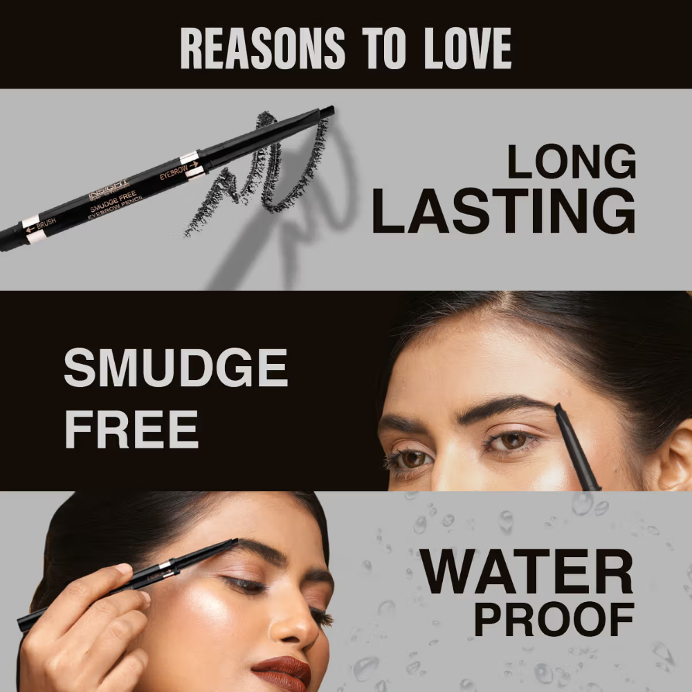 Insight Cosmetics Smudge Free Eyebrow Pencil, 2 In1 Define & Blend,12hrs Long Lasting