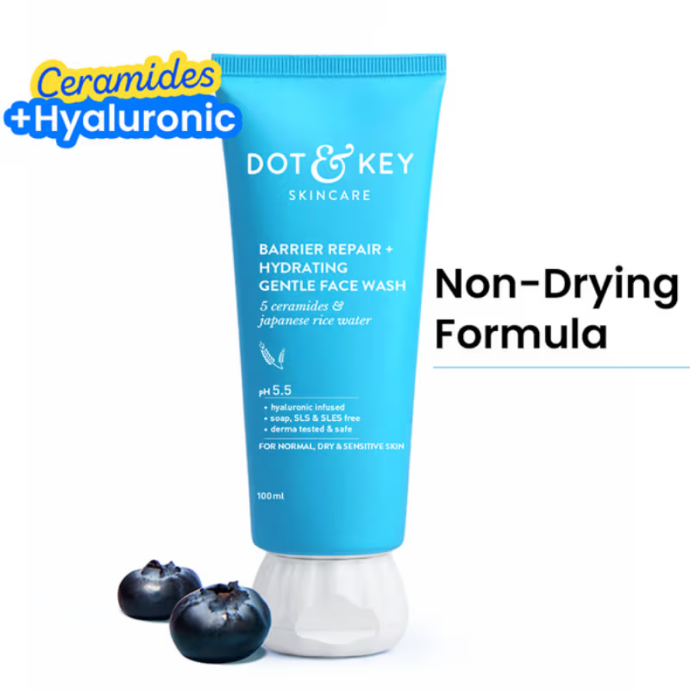 Dot & Key Barrier Repair+ Hydrating Gentle Face Wash, 5 Ceramides & Japanese Rice Water, pH 5.5