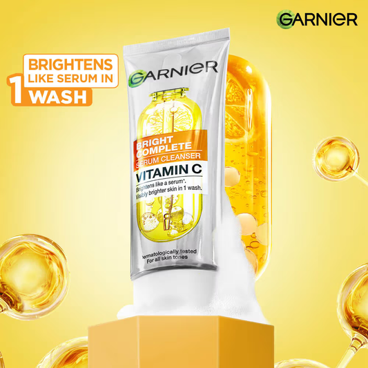 Garnier Vitamin C+ Serum Face Wash Brightening & Tan Removal Gentle Cleanser For All Skin Types