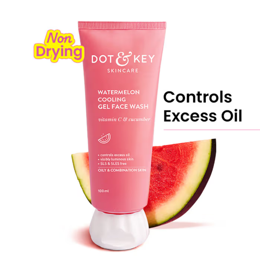 Dot & Key Watermelon Cooling Gel Face Wash, Vitamin C & Cucumber, Controls Excess Oil, Non-Drying