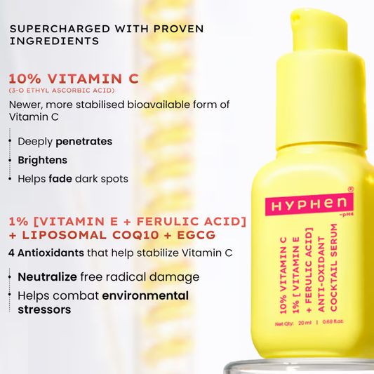 Hyphen 10% Vitamin C Serum with 1% Vitamin E & Ferulic Acid, Brightens & Fade Dark Spots