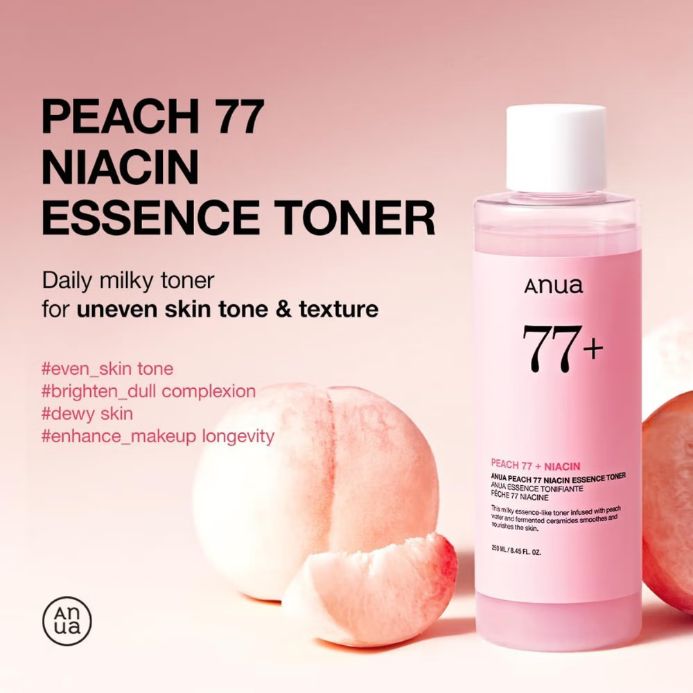 Anua Peach 77 Niacin Essence Toner with 2% Niacinamide for Healthy Glowing Skin & Even Skin Tone
