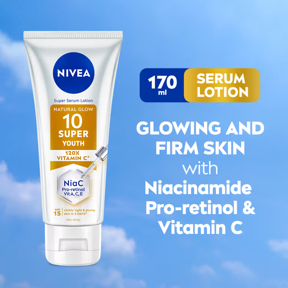 NIVEA Super 10 Youth Serum Body Lotion With Retinol, Niacinamide, 120X Vitamin C & SPF15