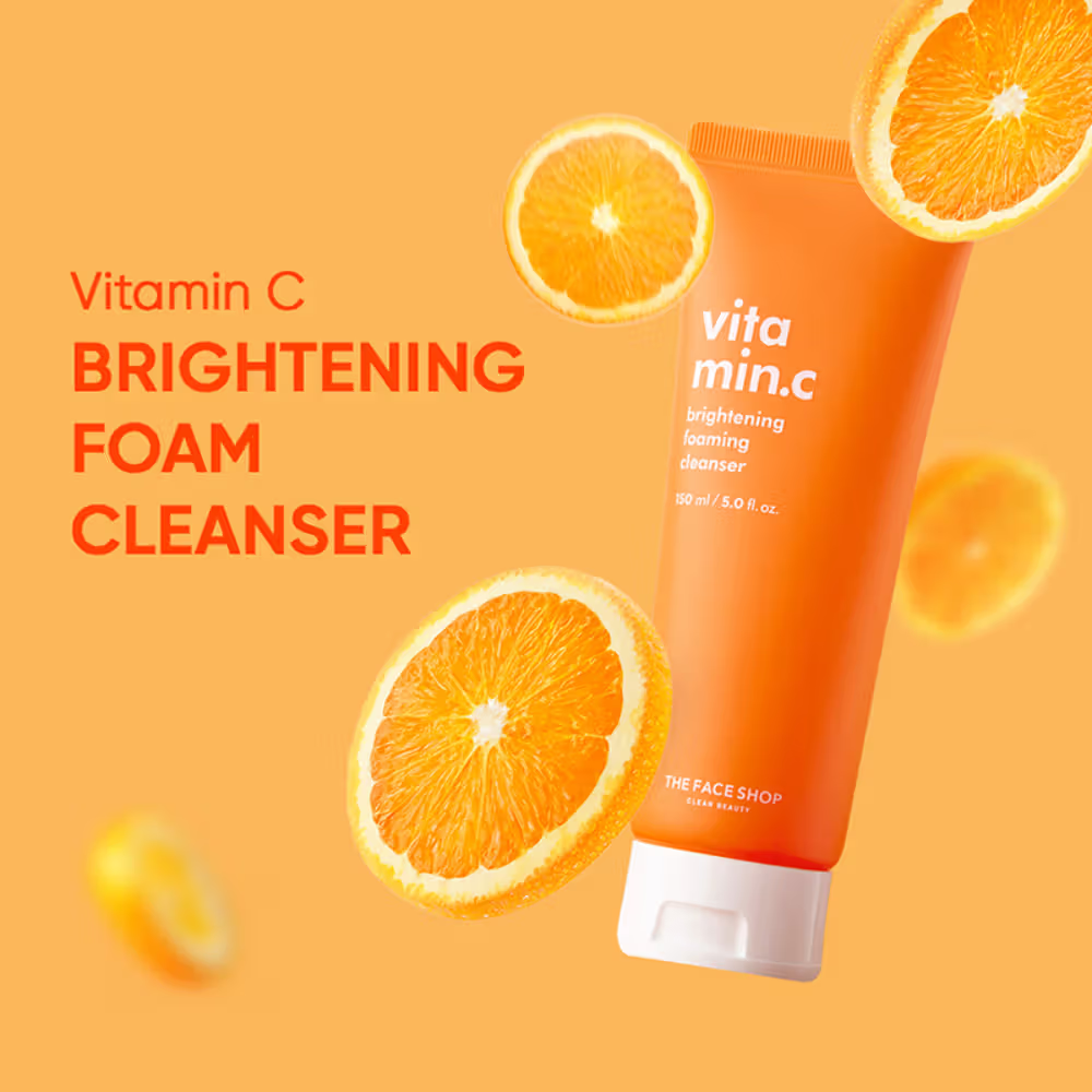 The Face Shop Vitamin C Brightening Korean Face Wash - Foaming Cleanser with Niacinamide & Panthenol