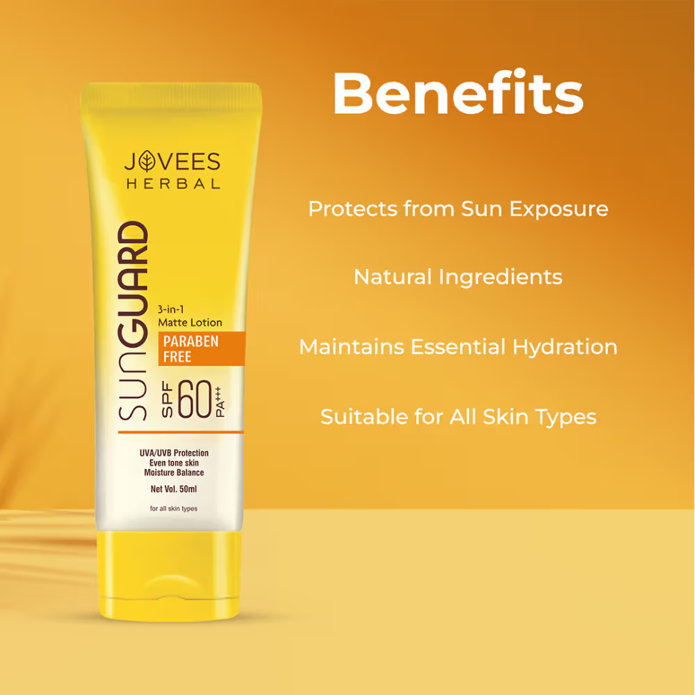 Jovees Herbal Sun Guard Lotion SPF 60 PA+++ 3 In 1 Matte Lotion UVA/UVB Protection Healthy Looking Skin
