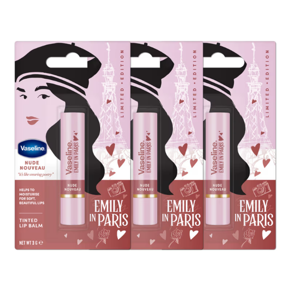 Vaseline Nude Nouveau Emily In Paris Limited Edition Nude Tinted Lip Balm Stick - Pack Of 3
