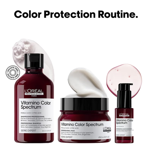 L'Oréal Professionnel Vitamino Color Spectrum Shampoo, Hair Mask & Glass Shine Serum Combo