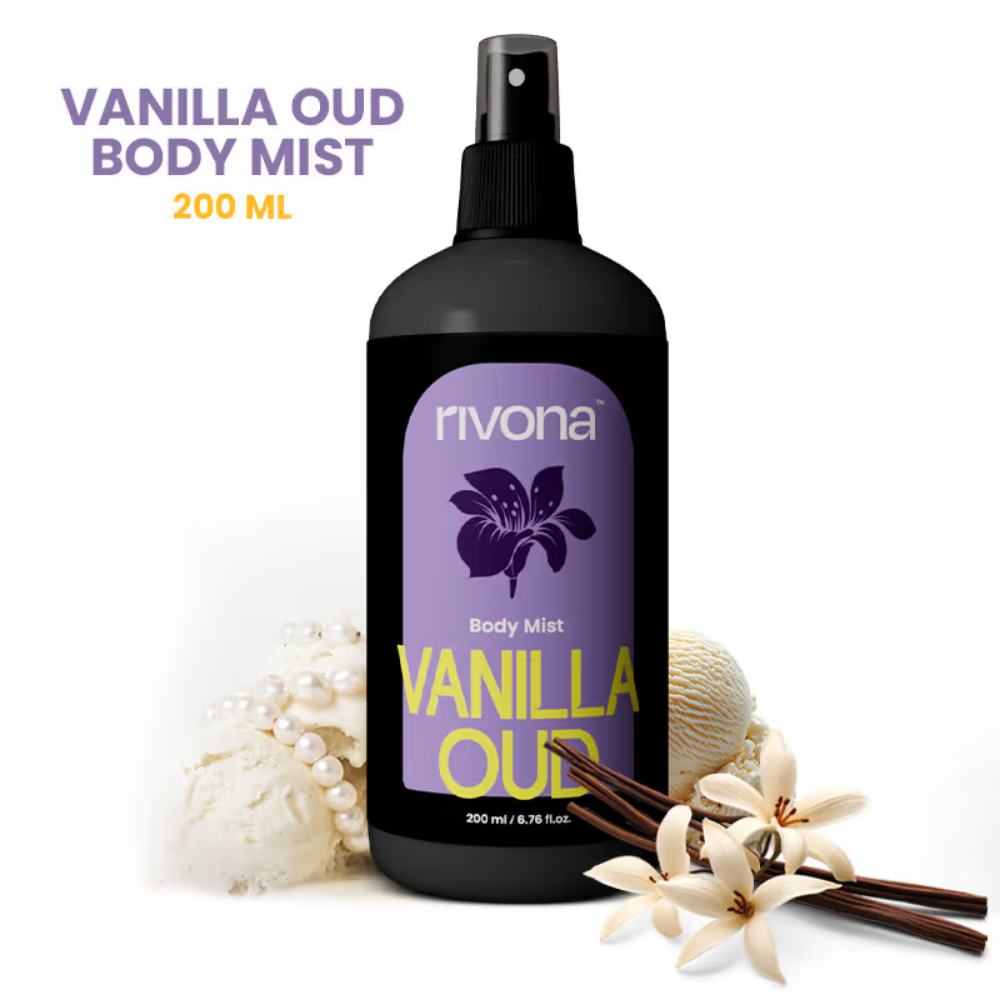 Rivona Naturals Vanilla Oud - Warm And Woody Perfume Body Mist For Long Lasting Fragrance