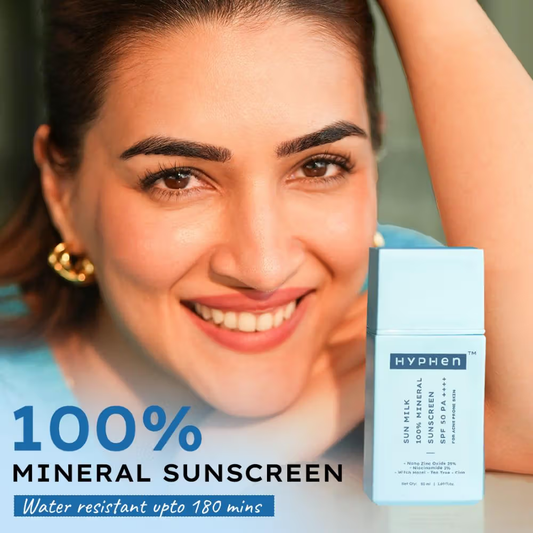 Hyphen Sun Milk 100% Mineral Sunscreen SPF 50 PA++++ 25% Nano Zinc Oxide For Acne Prone, Oily Skin