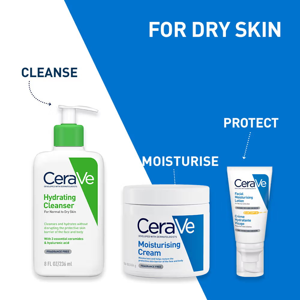 CeraVe Hydrating Cleanser Non-Foaming Face Wash for Dry Skin with Ceramides & Hyaluronic Acid