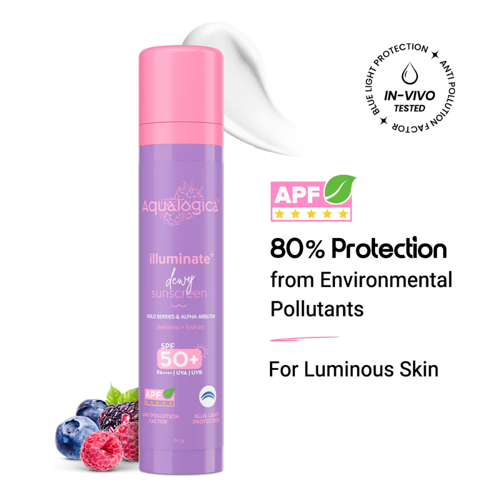 Aqualogica Illuminate+ SPF 50+ PA++++, Berries, Alpha Arbutin, APF, In-Vivo Tested