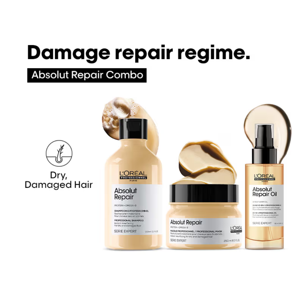L'Oréal Professionnel Absolut Repair Shampoo, Hair Mask & Hair Serum, Serie Expert