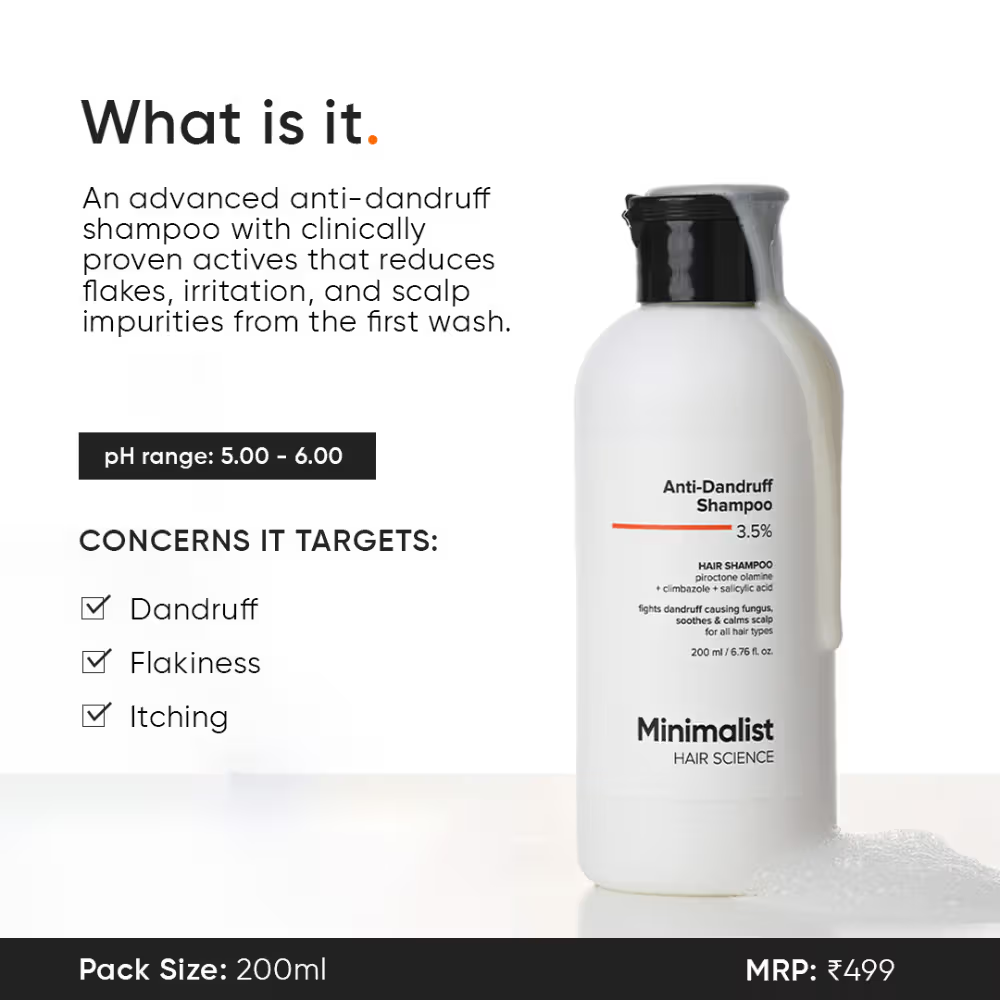 Minimalist Anti-Dandruff Shampoo 3.5% Salicylic Acid For Flaky & Itchy Scalp, Gentle & Sulphate-Free