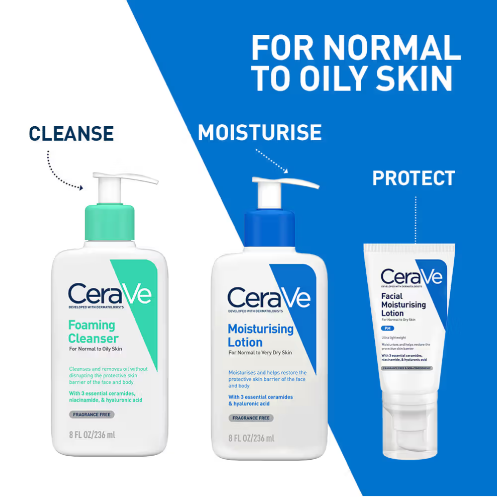 CeraVe Facewash & Moisturizing Lotion Combo with Ceramides- Skincare Routine for Normal to Oily Skin