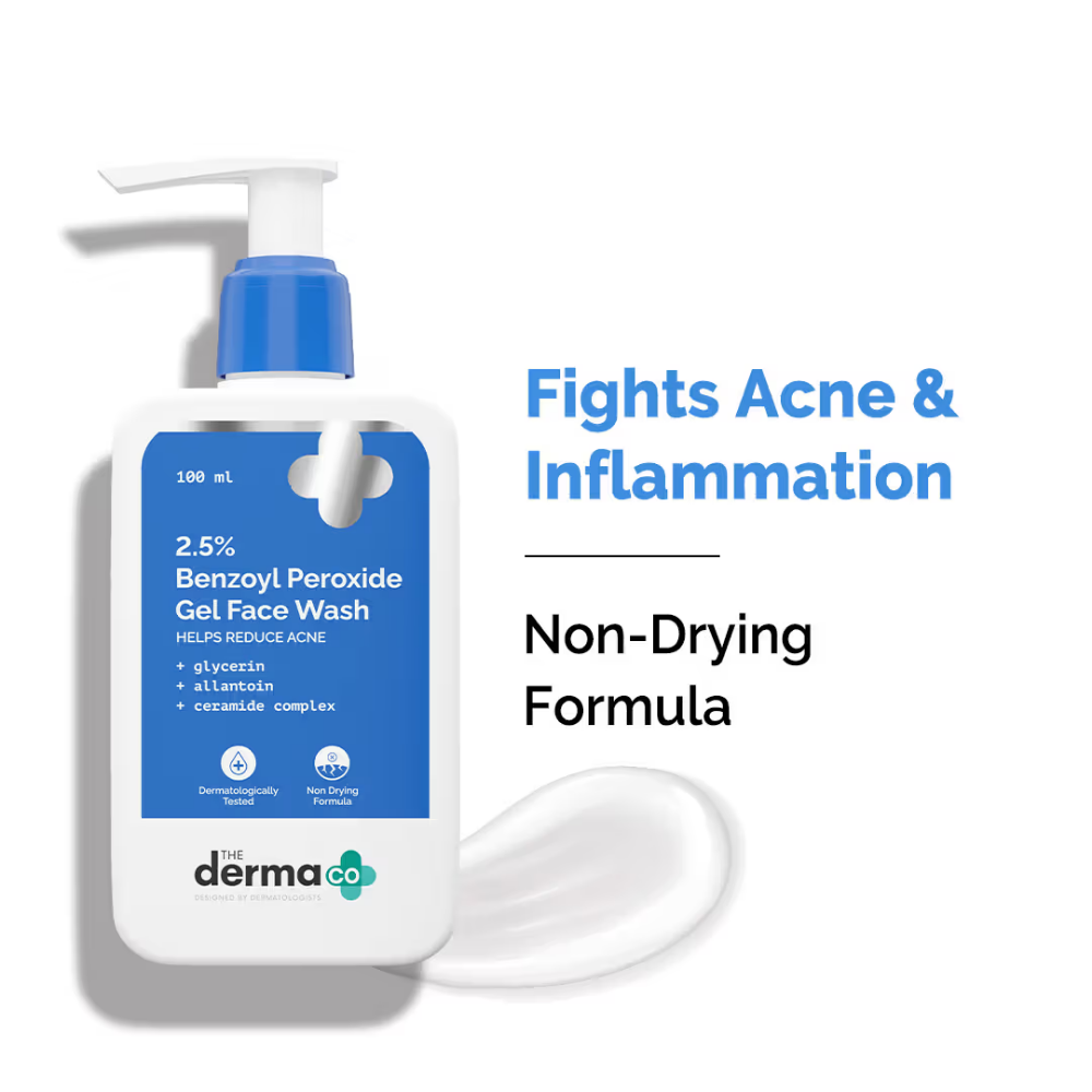 The Derma Co 2.5% Benzoyl Peroxide Gel Face Wash with Ceramides For Acne,Inflammation & Oily Skin