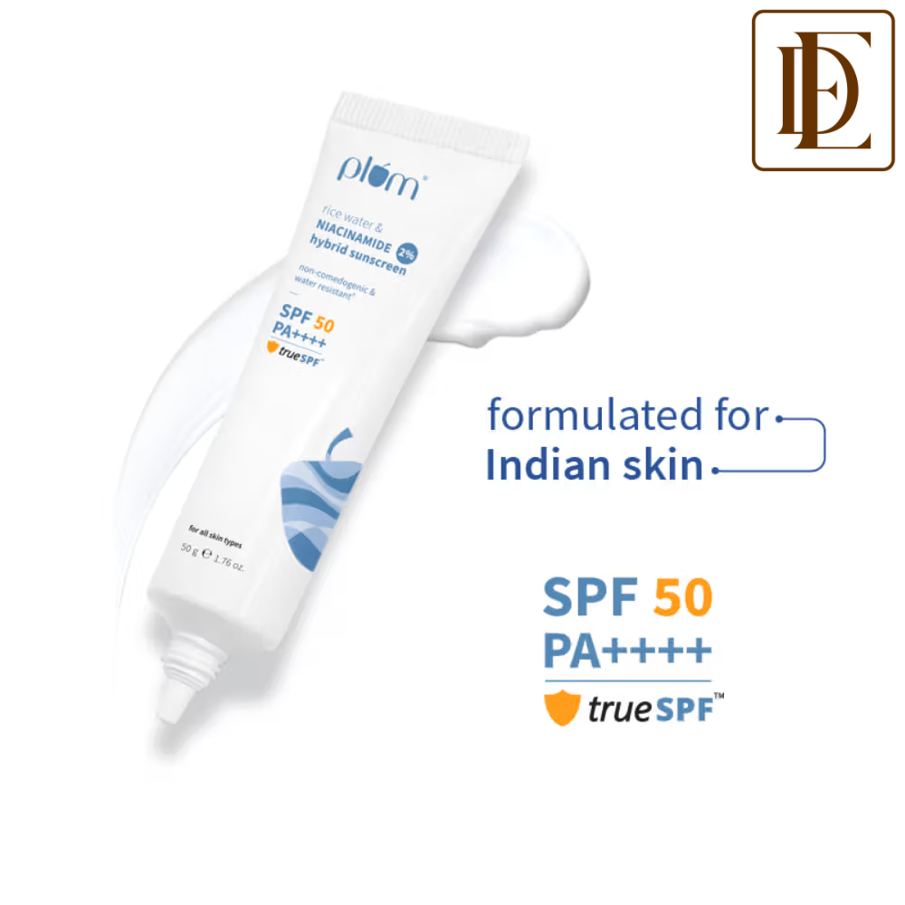 Plum 2% Niacinamide & Rice Water SPF 50 PA+++ Sunscreen - Fades Tan, For Oily To Dry Skin Type
