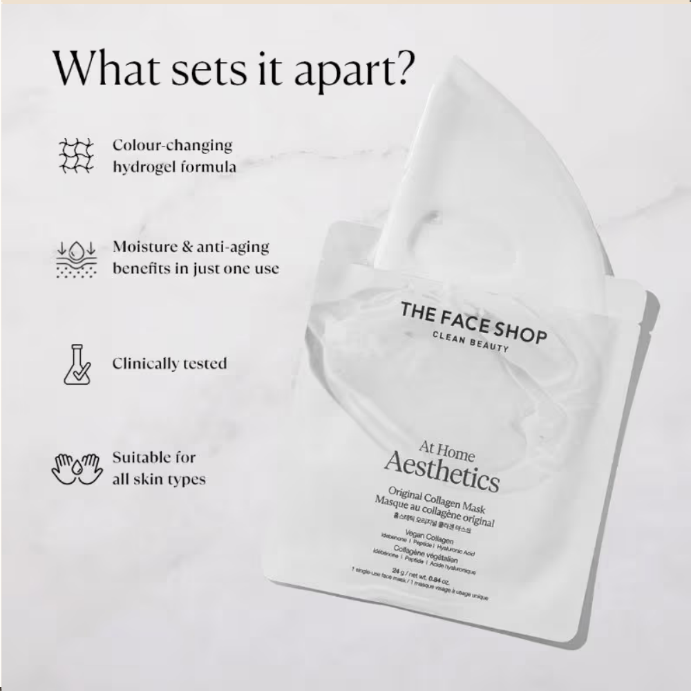 The Face Shop Korean Hydro Gel Sheet Mask - Vegan Collagen, Peptide & Hyaluronic Acid for Anti Aging