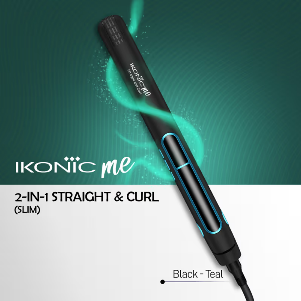 Ikonic Me 2 In 1 Straight And Curl Slim - Black & Teal