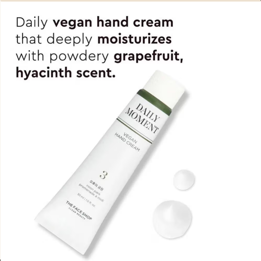 The Face Shop Non-Greasy Korean Vegan Hand Cream - Noon Park With Hyaluronic Acid