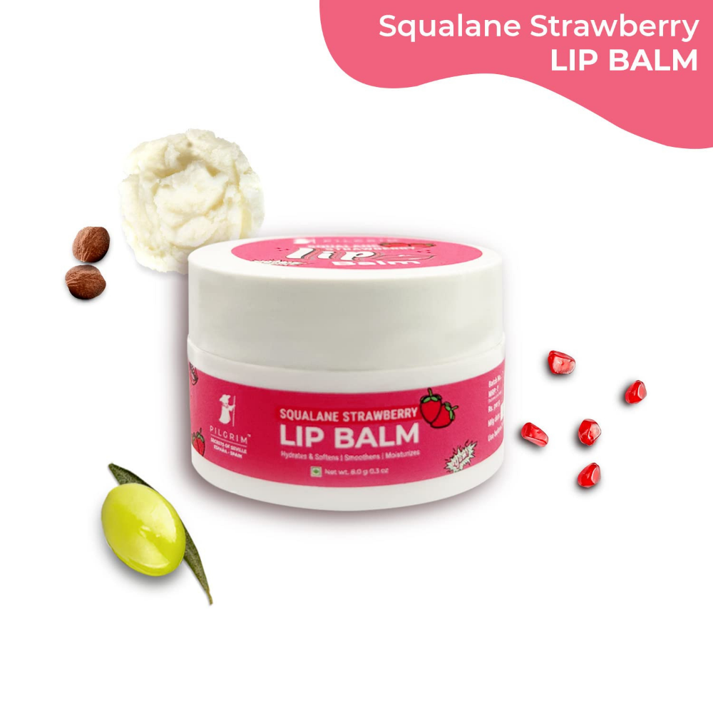 Pilgrim Squalane Lip Balm (Strawberry) for women & men | Lip Balm for dark lips | Lip Balm with Shea & Cocoa Butter for soft lips