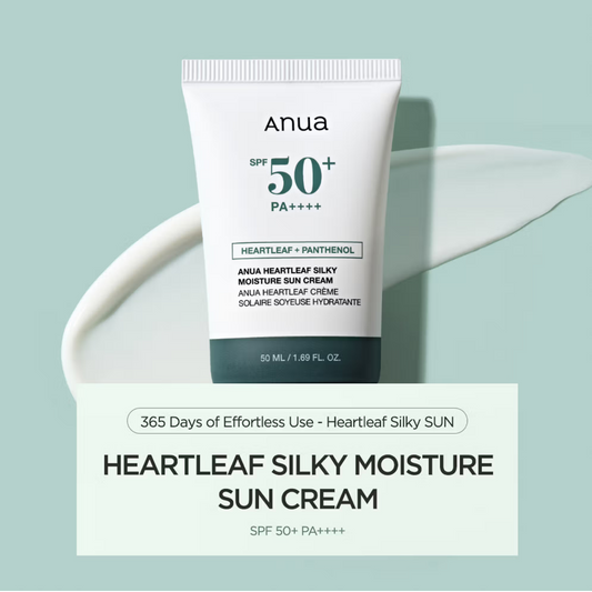 Anua Heartleaf Silky Moisture Sun Cream SPF 50+ PA++++ Hydrating Sunscreen, No White Cast