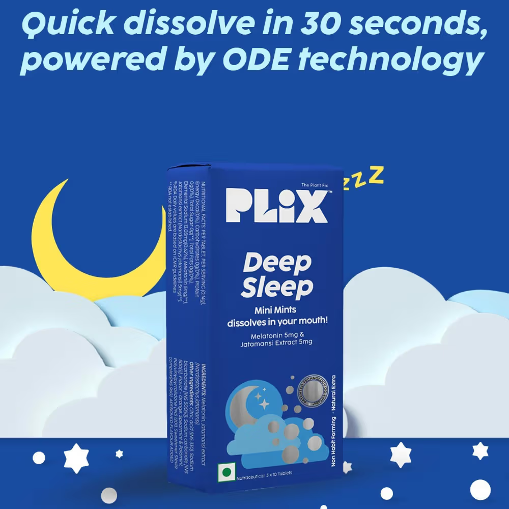 PLIX Deep Sleep with Melatonin, Oral Dissolving 30 Mini Mints for restful sleep, Jatamansi Extracts
