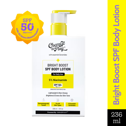 Chemist at Play Bright Boost SPF Body Lotion, SPF 50+ PA++++, Lightweight, 24 hours Moisturization