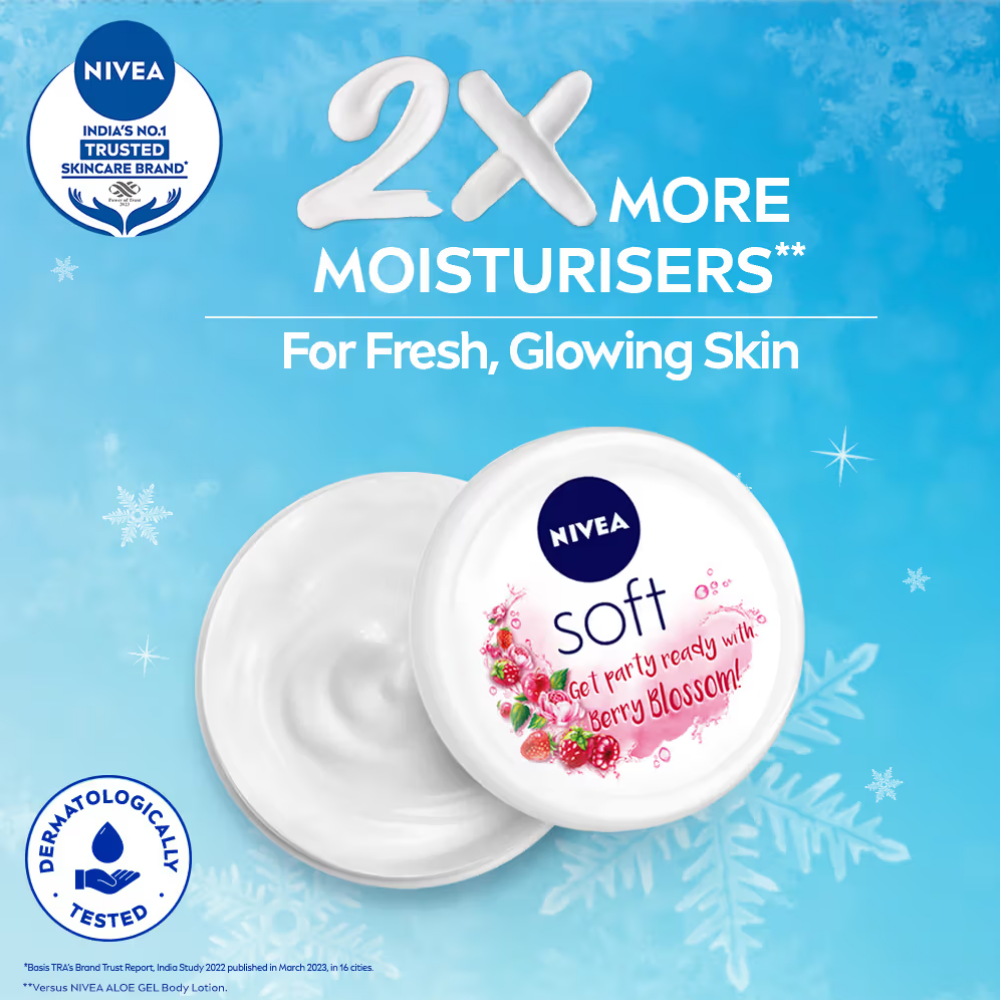 NIVEA SOFT Light cream with Vit E, Jojoba oil & Berry fragrance for Non-sticky, Soft & Hydrated skin