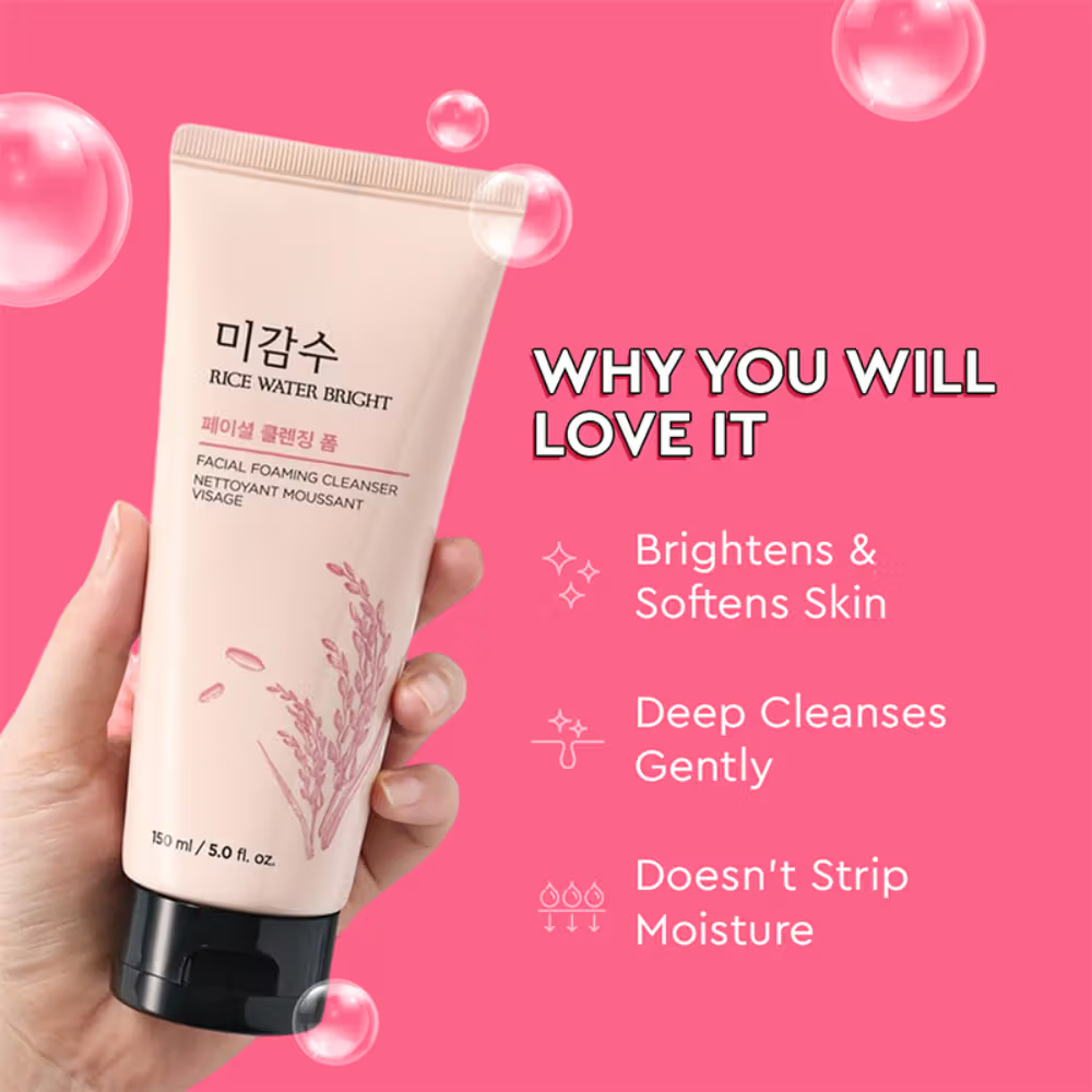 The Face Shop Rice Water Bright Korean Cleanser - Best Face Wash for Even Tone & Glowing Skin