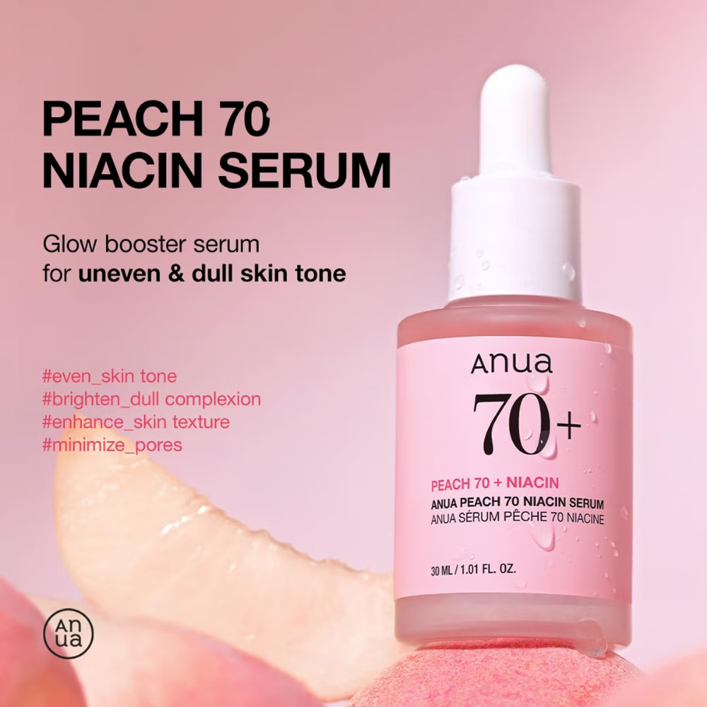 Anua Peach 70 Niacin Serum with 5% Niacinamide for Glass Skin, Brightens Skin & Minimizes Pores