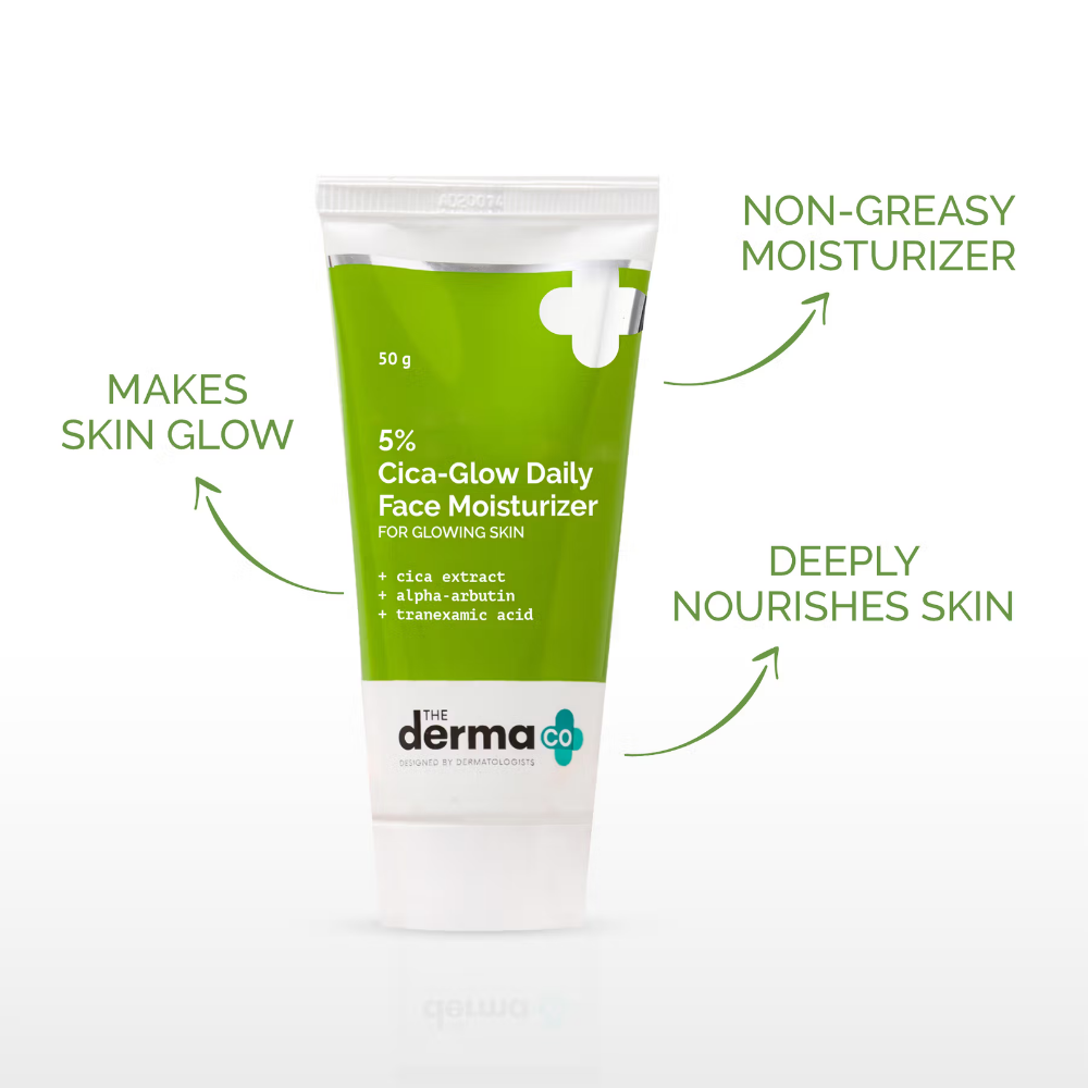 The Derma Co 5% Cica-glow Moisturizer With Alpha Arbutin & Tranexamic Acid For Glowing Skin