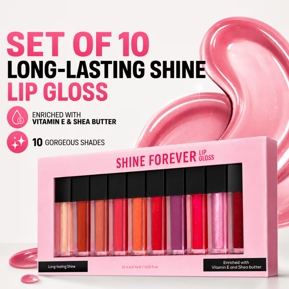 RENEE Shine Forever Lip Gloss Combo, Non Sticky, Moisturizing Effect, Gift for her - Pack of 10
